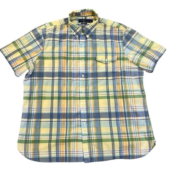 Ralph Lauren Beach Twill Plaid Shirt Short Sleeve Cotton Button Front Pocket XL - Picture 3 of 14